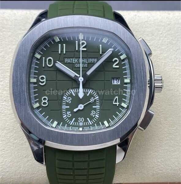 3K Factory Patek Philippe Aquanaut 5968g-010 42mm White Gold Green Rubber Strap Arabic Numerals Green Dial