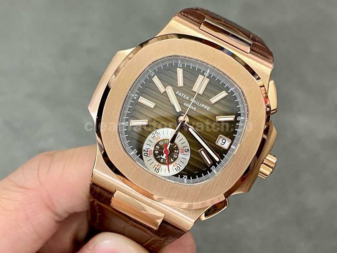 3K Factory Patek Philippe Nautilus 40.5mm 5980R 001 Rose Gold Leather Brown Dial (2)