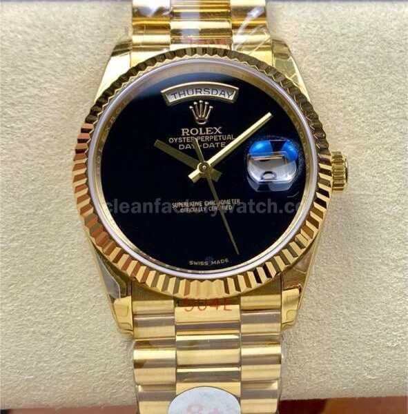 8+ Factory Counterweight Rolex Day-Date 18038 36mm Full Yellow Gold Black Dial