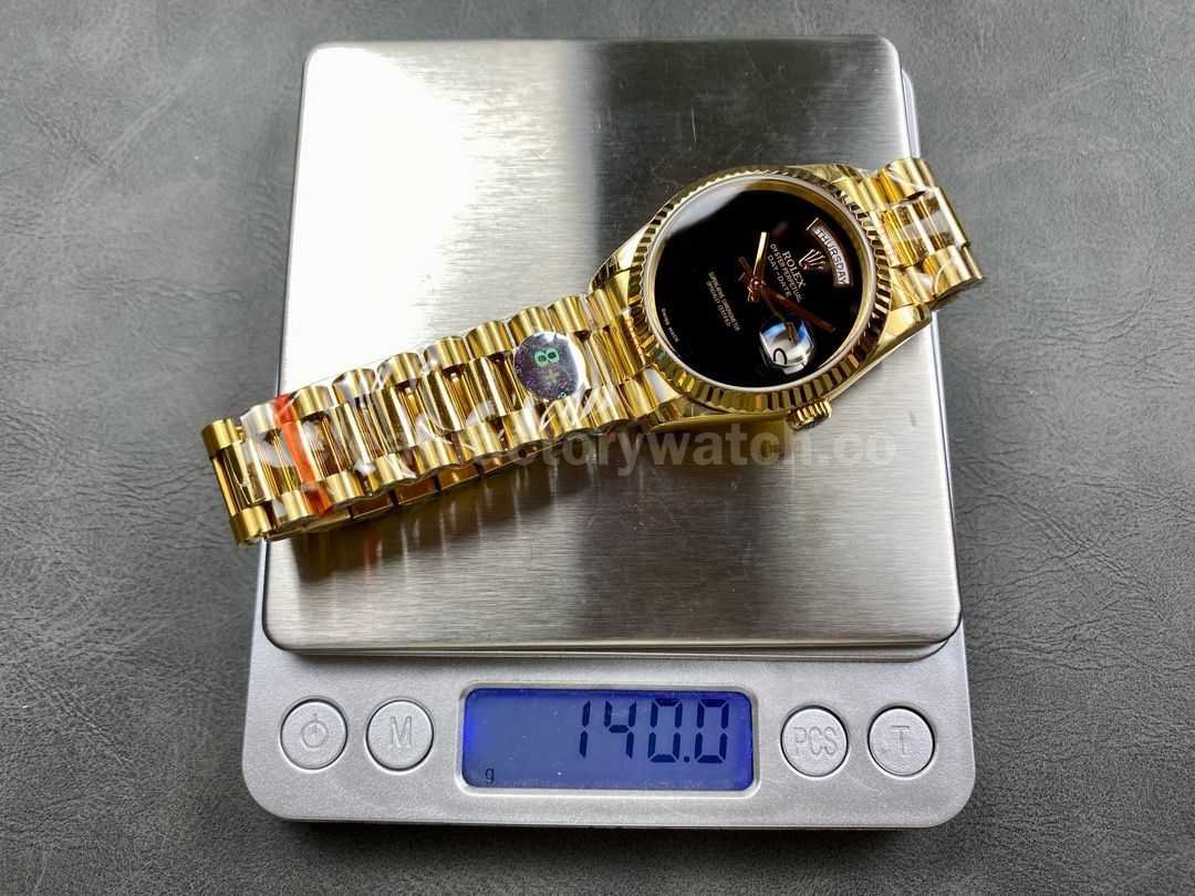 8+ Factory Counterweight Rolex Day Date 18038 36mm Full Yellow Gold Black Dial (6)