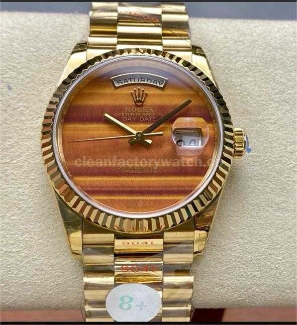 8+ Factory Counterweight Rolex Day Date 18038 36mm Full Yellow Gold Orange Gradient Dial (1)