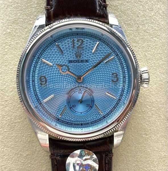 8+ Factory Rolex 1908 52506-0002 39mm Steel Leather Strap Arabic Numerals Ice Blue Dial
