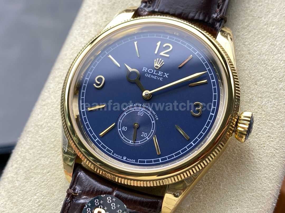 8+ Factory Rolex 1908 52508 39mm Yellow Gold Leather Strap Arabic Numerals Blue Dial (1)