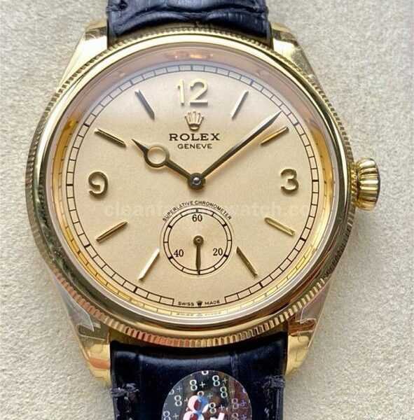 8+ Factory Rolex 1908 52508 39mm Yellow Gold Leather Strap Arabic Numerals Champagne Dial
