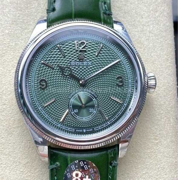 8+ Factory Rolex 1908 52509 39mm Steel Leather Strap Arabic Numerals Green Dial