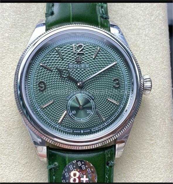 8+ Factory Rolex 1908 52509 39mm Steel Leather Strap Arabic Numerals Green Dial (6)