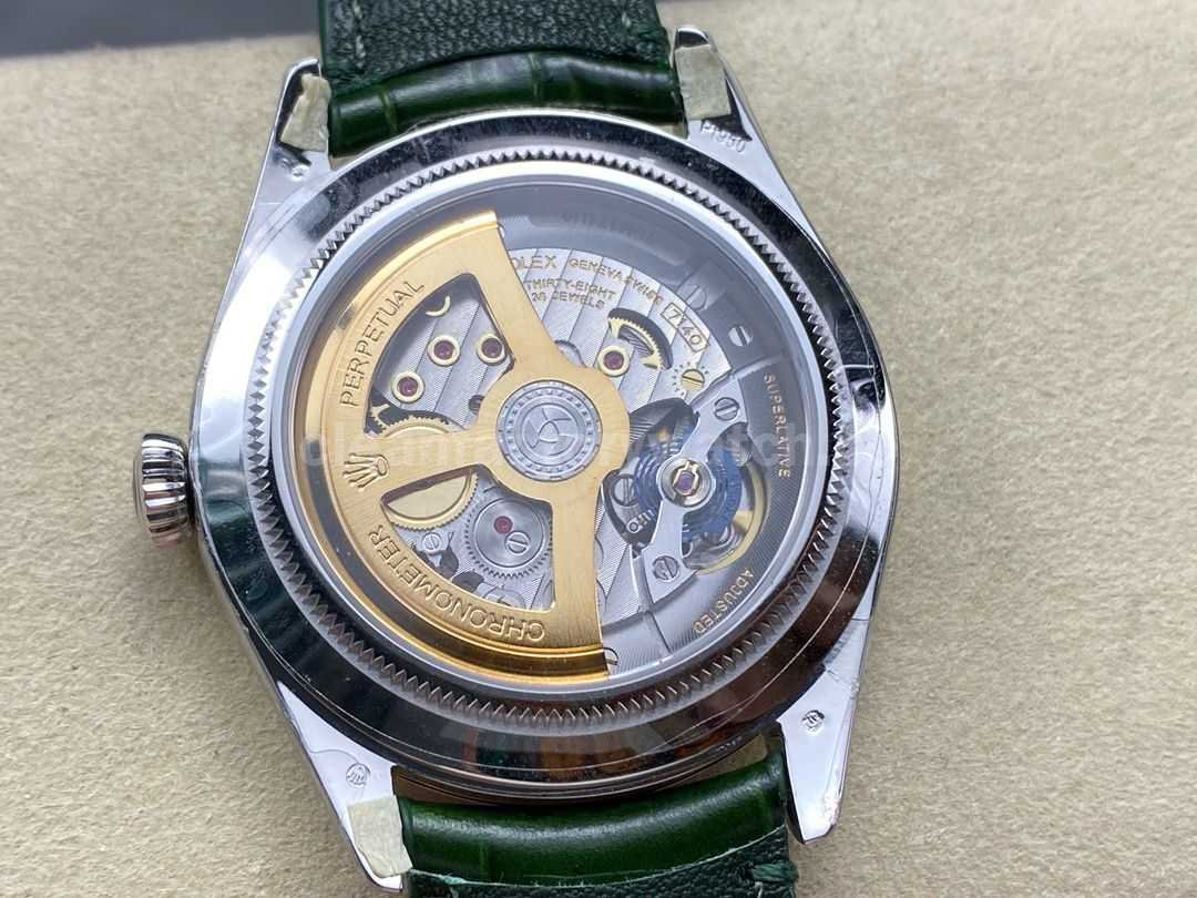 8+ Factory Rolex 1908 52509 39mm Steel Leather Strap Arabic Numerals Green Dial (8)