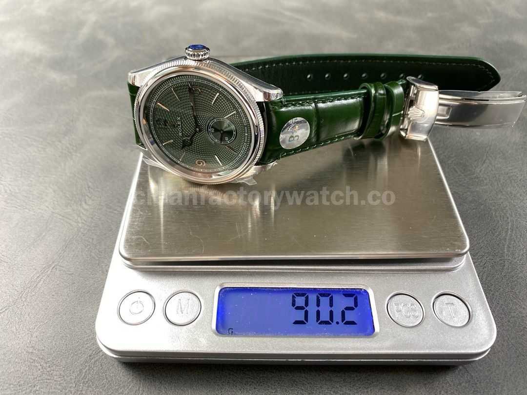 8+ Factory Rolex 1908 52509 39mm Steel Leather Strap Arabic Numerals Green Dial (9)