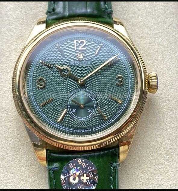 8+ Factory Rolex 1908 M52508 39mm Yellow Gold Leather Strap Arabic Numerals Green Dial (2)