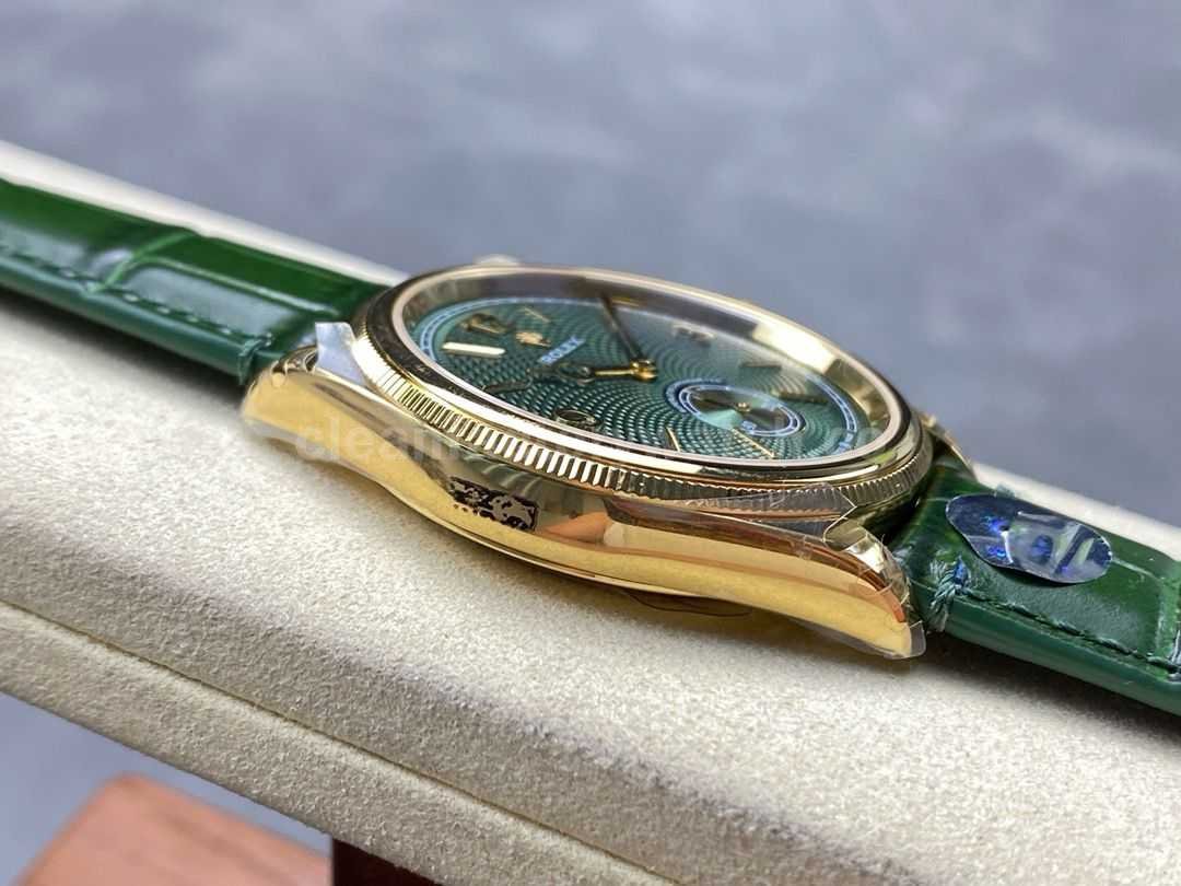 8+ Factory Rolex 1908 M52508 39mm Yellow Gold Leather Strap Arabic Numerals Green Dial (3)
