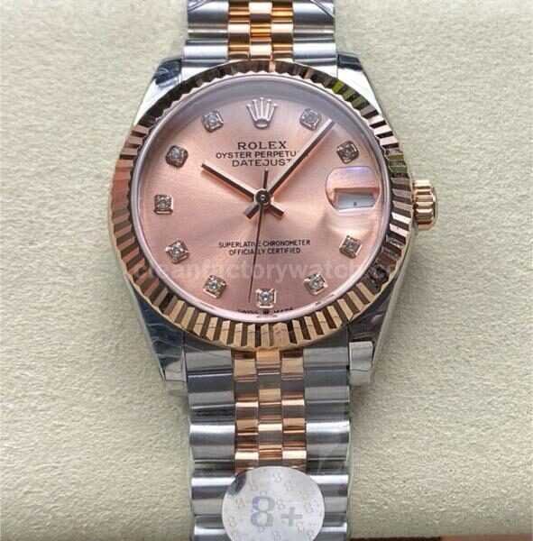8+ Factory Rolex counterweight Datejust 278271-0024 31mm  Half Rose Gold Diamond Pink Red Dial Jubilee