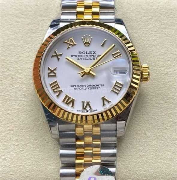 8+ Factory Rolex counterweight Datejust 278273-0002 31mm  Half Yellow Gold Roman Numerals White Dial Jubilee