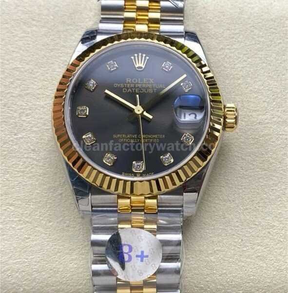 8+ Factory Rolex counterweight Datejust 278273-0022 31mm Half Yellow Gold Diamond Dark Grey Dial Jubilee