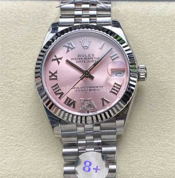 8+ Factory Rolex counterweight Datejust 278274-0024 31mm Full Steel Roman Numerals Diamond Pink Dial Jubilee