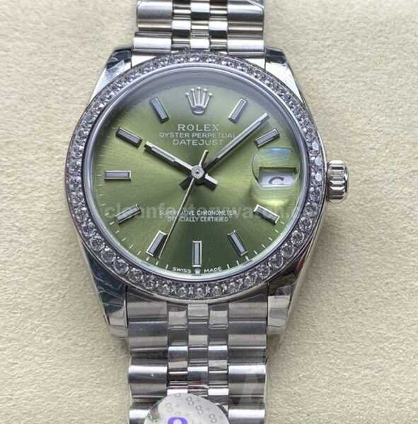 8+ Factory Rolex counterweight Datejust 278384RBR-0022 31mm Diamond White Gold Bezel Full 904L Green Dial Jubilee