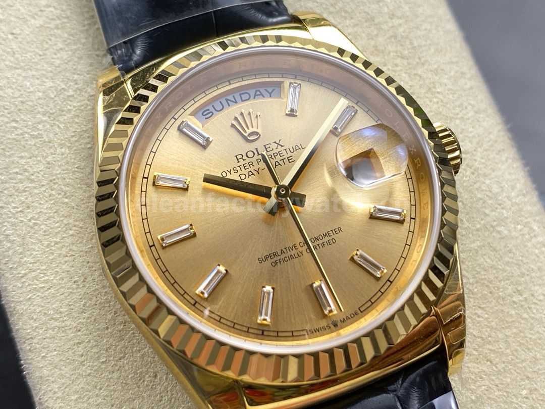 8+ Factory Counterweight Rolex Day Date 36mm 128238 Yellow Gold Crocodile (6)