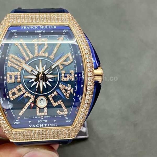 ABF Factory Franck Muller Vanguard V45 44mm Diamond&Rose Gold Rubber Strap Blue Dial