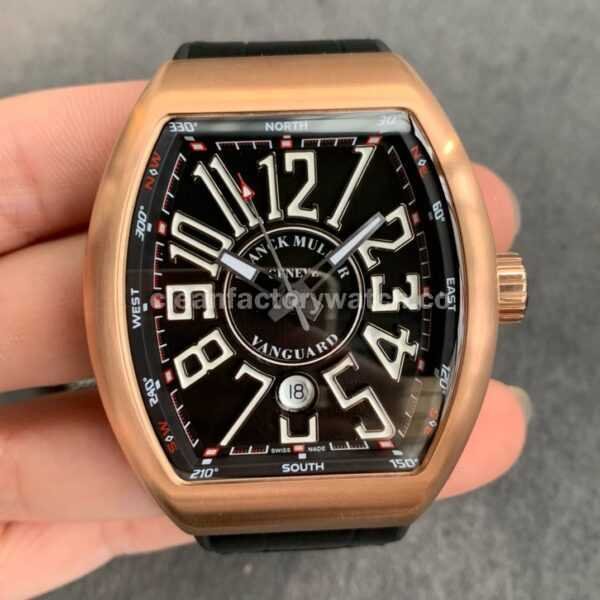 ABF Factory Franck Muller Vanguard V45 44mm Rose Gold, Rubber Strap Black Dial