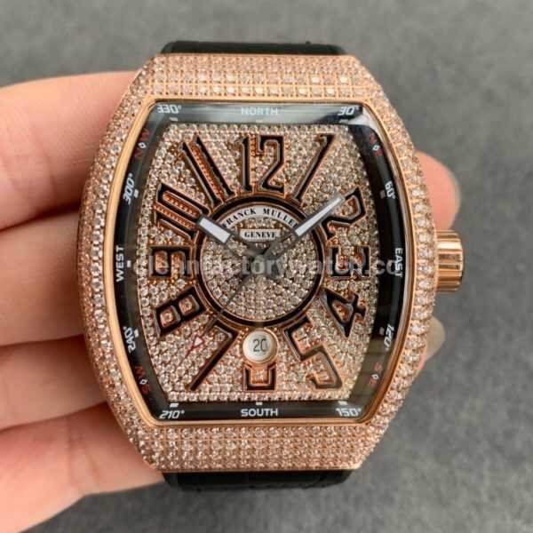 ABF Factory Franck Muller Vanguard V45 44mm Rose Gold&Diamond Rubber Strap Black Dial