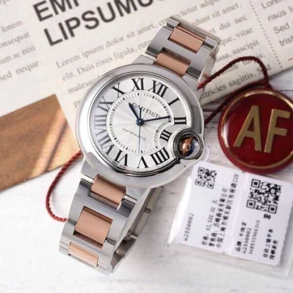 AF Factory Cartier Ballon Bleu W2BB0002 33mm Half Rose Gold Roman Numerals Silver Dial
