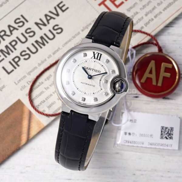 AF Factory Cartier Ballon Bleu W4BB0009 33mm Steel Leather Strap Diamond&Roman Numerals Silver Dial