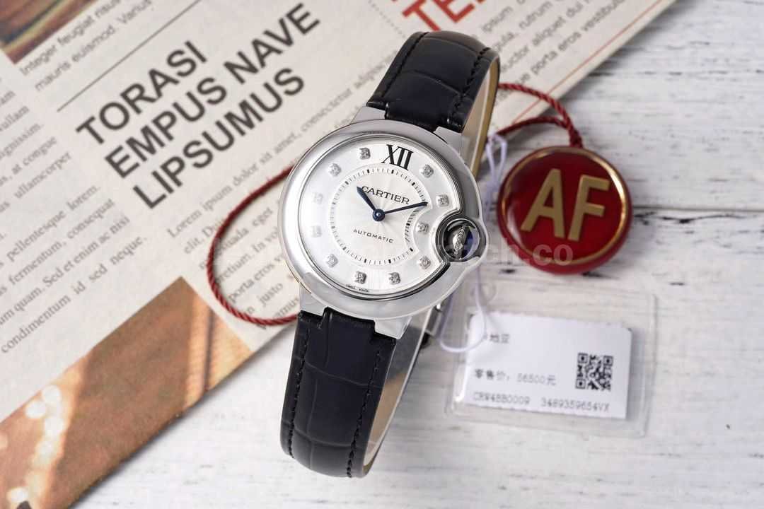 AF Factory Cartier Ballon Bleu W4BB0009 33mm Steel Leather Strap Diamond&Roman Numerals Silv (1)