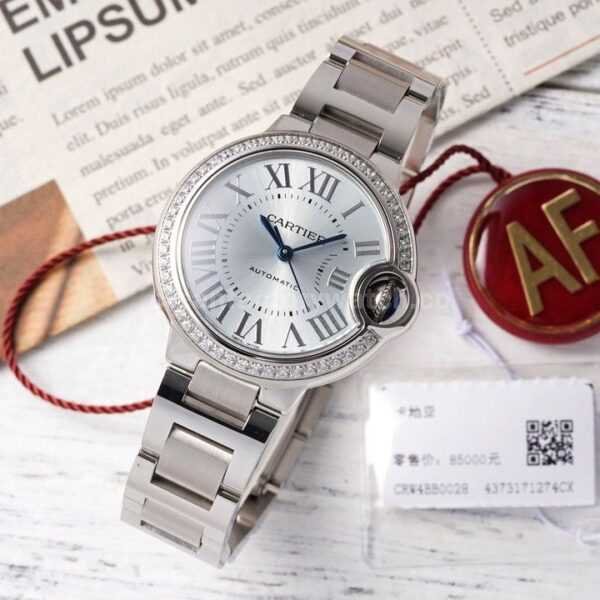 AF Factory Cartier Ballon Bleu W4BB0028 33mm Diamond Bezel Full Steel Roman Numerals Blue Dial