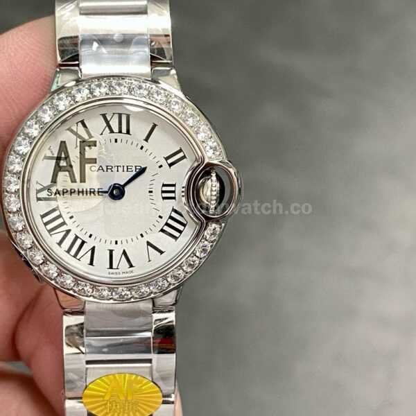 AF Factory Cartier Ballon Bleu W4BB0030 28mm Diamond Bezel Full Steel Roman Numerals Silver Dial