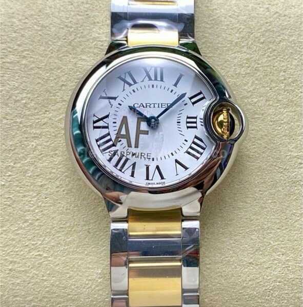 AF Factory Cartier Ballon Bleu W69007Z3 28mm Gold/Steel Roman Numerals Silver Dial