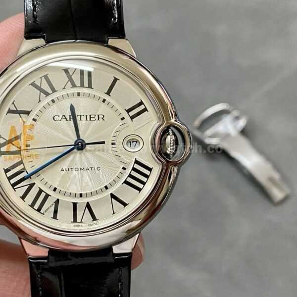 AF Factory Cartier Ballon Bleu W69016Z4 42mm Steel Leather Strap Roman Numerals Silver Dial