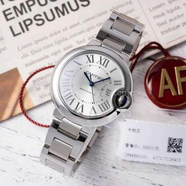 AF Factory Cartier Ballon Bleu W6920071 33mm Full Steel Roman Numerals Silver Dial