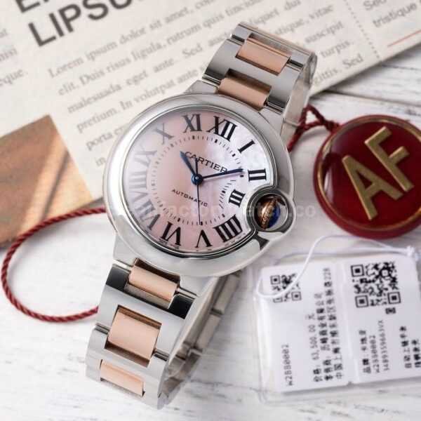 AF Factory Cartier Ballon Bleu W6920098 33mm Half Rose Gold Roman Numerals Mother Of Pearl Dial