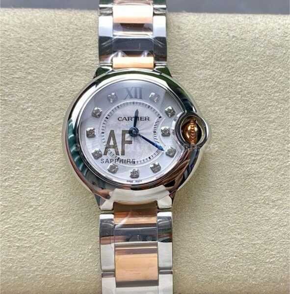 AF Factory Cartier Ballon Bleu WE902030 28mm Rose GoldSteel Roman Numerals&Diamond Silver Dial