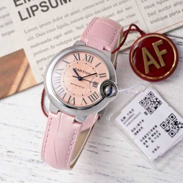 AF Factory Cartier Ballon Bleu WSBB0031 33mm Steel Leather Strap Roman Numerals Pink Dial
