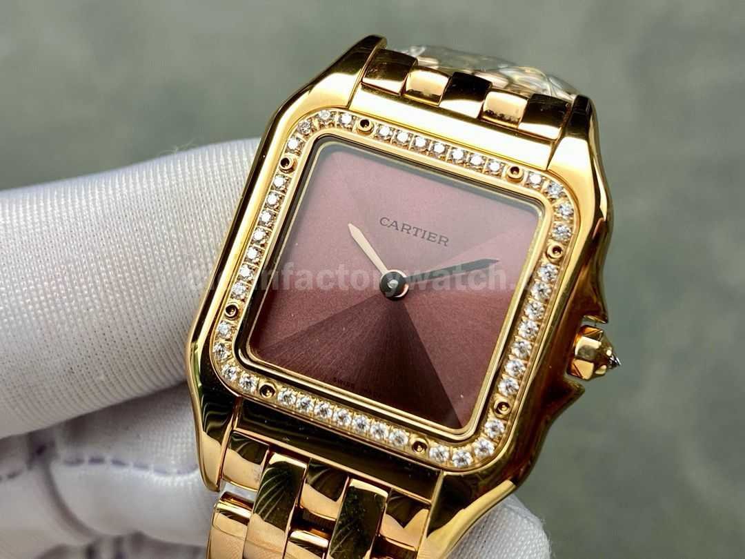 AF Factory Cartier Panthère 27mm Diamond Bezel Full Rose Gold Red Dial (8)
