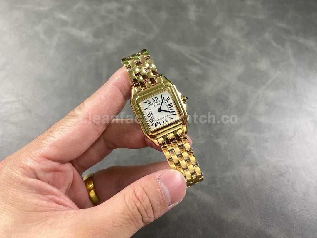 AF Factory Cartier Panthère W25014B9 27mm Full Yellow Gold Roman Numerals Silver Dial (5)