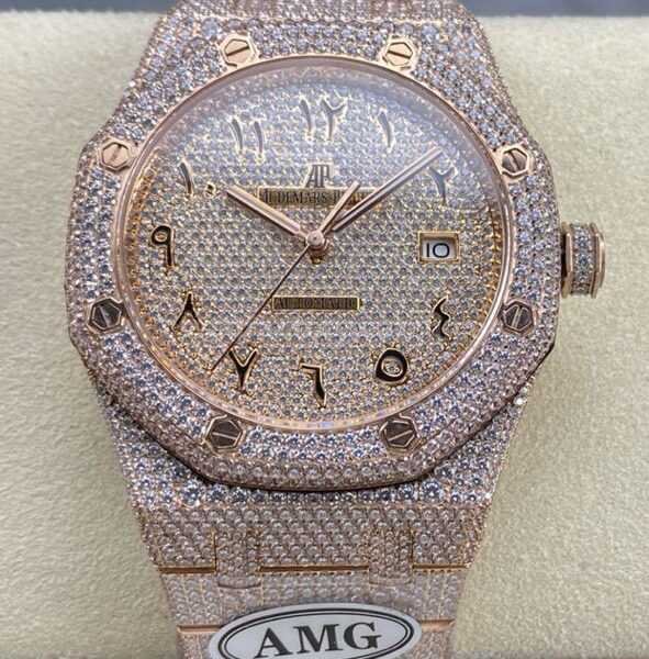 AMG Factory Audemars Piguet Royal Oak Selfwinding 15400 41mm Full Rose Gold Diamond，Arabic Number Diamond Dial