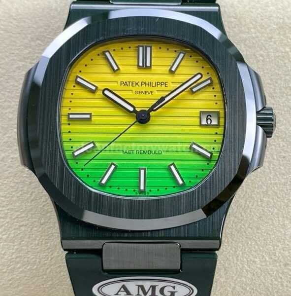 AMG Factory Customer Made Patek Philippe Nautilus PP5711 40mm Ceramics Dark Green Rubber Strap Yellow Green Dial