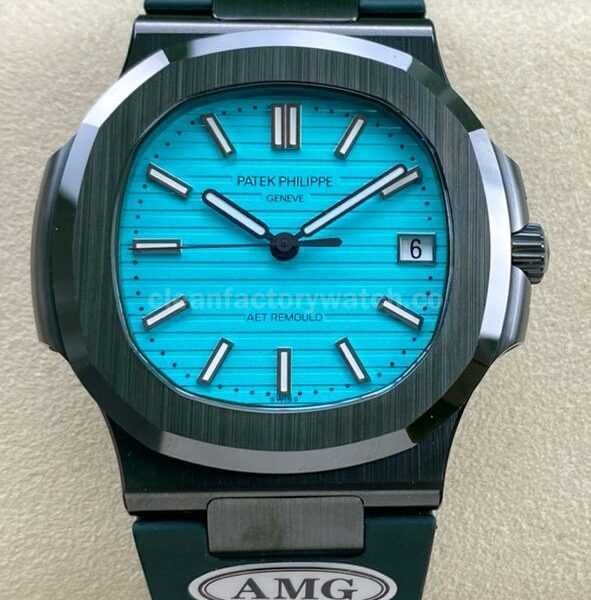 AMG Factory Customer Made Patek Philippe Nautilus PP5711 40mm Ceramics Dark Green Rubber Strap Sky Blue Dial