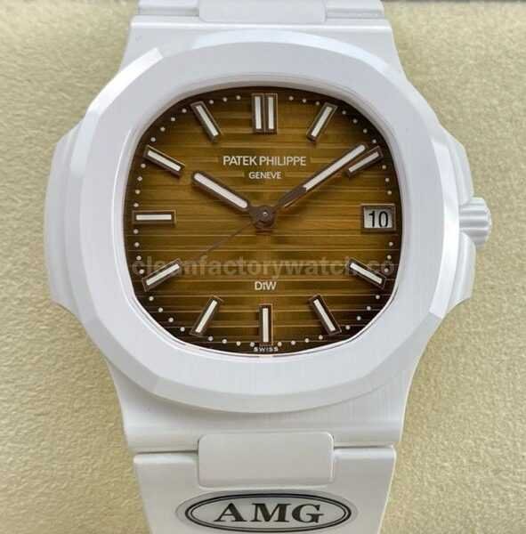 AMG Factory Customer Made Patek Philippe Nautilus PP5711 40mm Ceramics White Rubber Strap Brown Dial