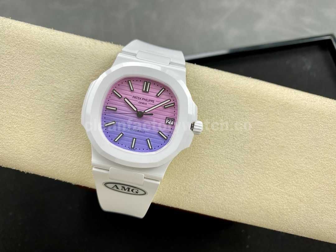 AMG Factory Customer Made Patek Philippe Nautilus PP5711 40mm Ceramics White Rubber Strap Pink (5)