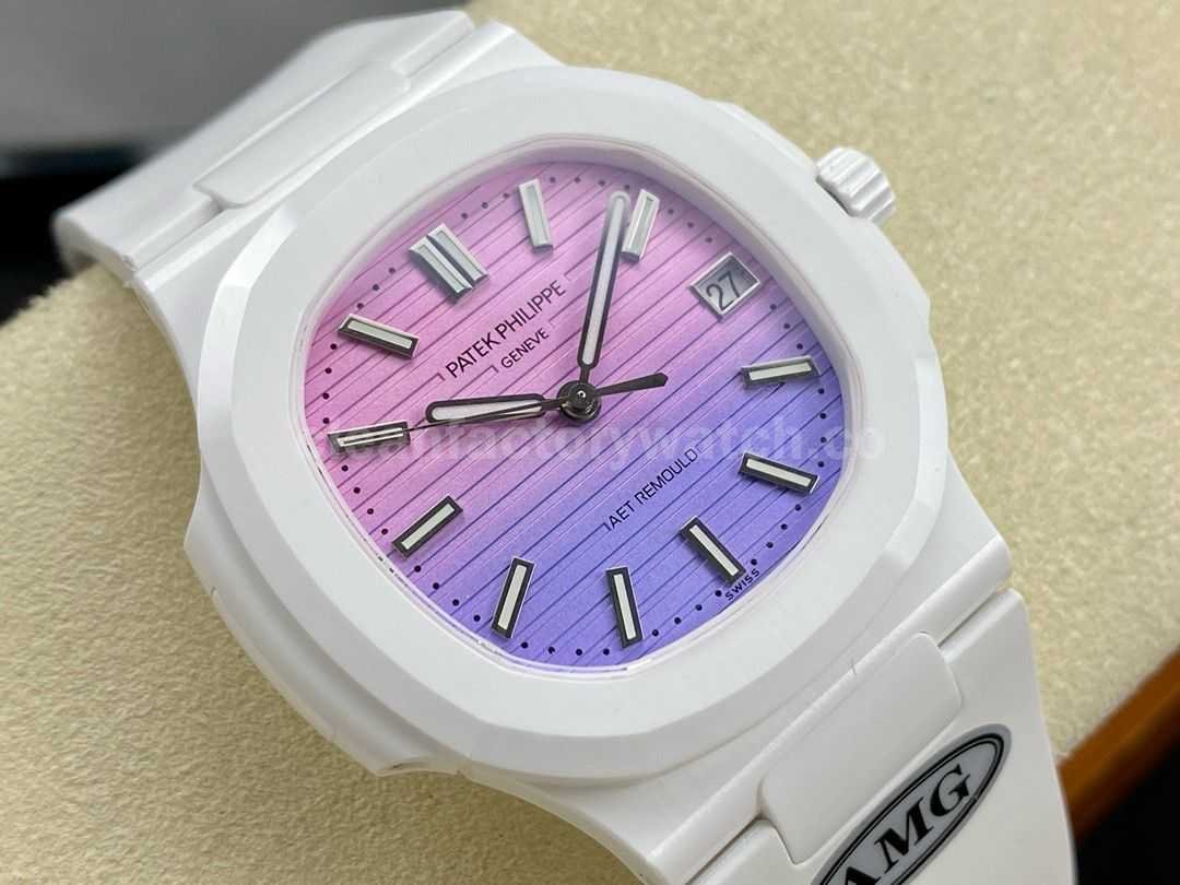 AMG Factory Customer Made Patek Philippe Nautilus PP5711 40mm Ceramics White Rubber Strap Pink (7)