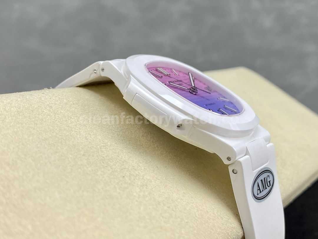 AMG Factory Customer Made Patek Philippe Nautilus PP5711 40mm Ceramics White Rubber Strap Pink (8)