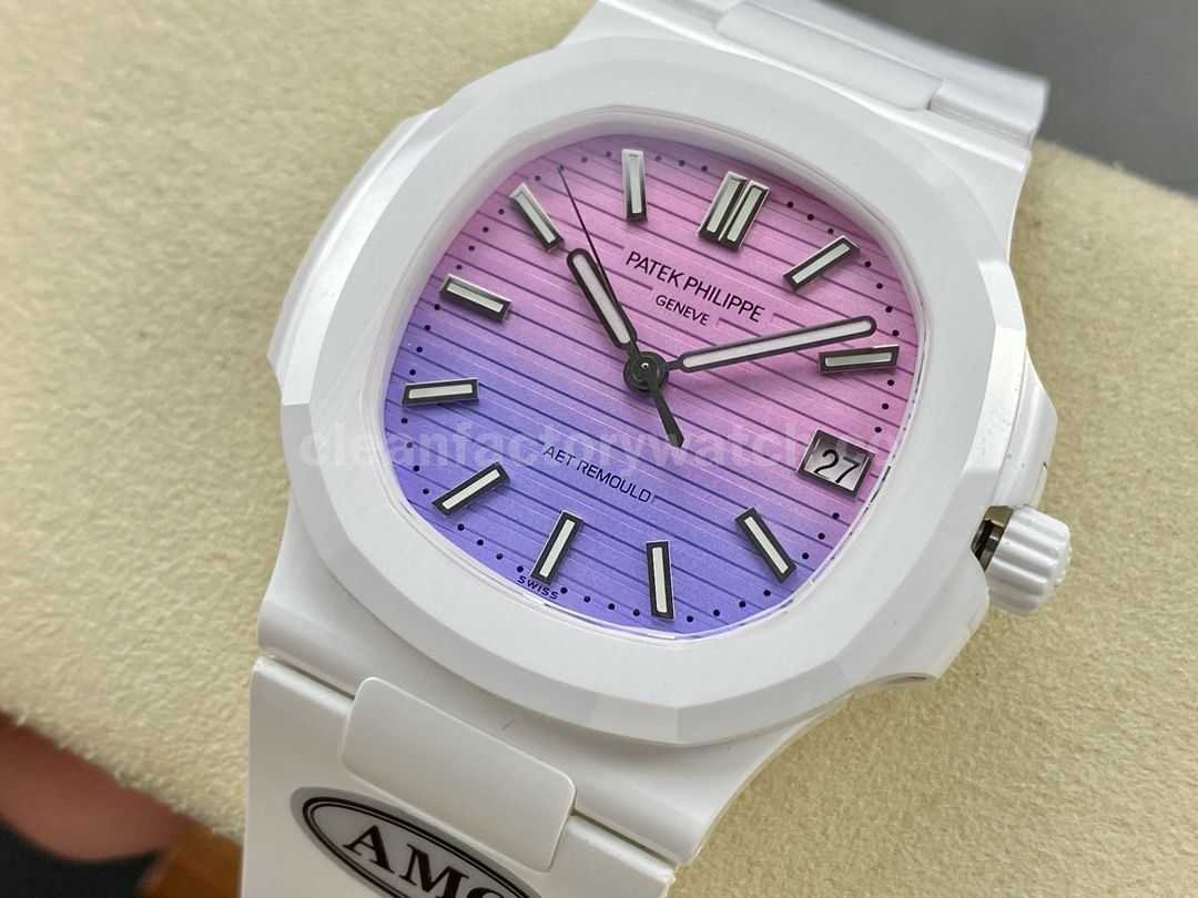 AMG Factory Customer Made Patek Philippe Nautilus PP5711 40mm Ceramics White Rubber Strap Pink (9)