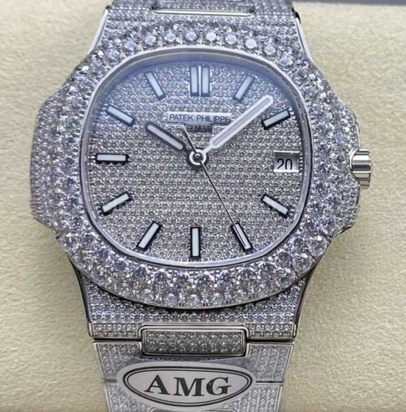 AMG Factory Patek Philippe Nautilus PP5711 40mm Diamond Bezel White Gold Diamond  Diamond Silver Dial