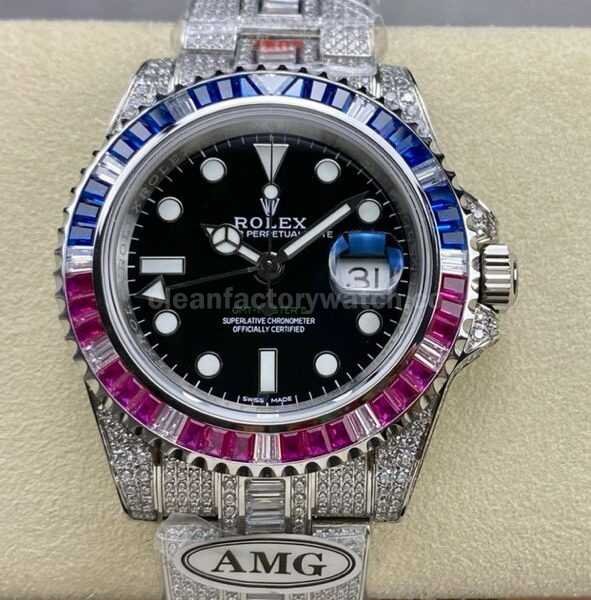 AMG Factory Rolex GMT-Master II 116769TBR-74779BR 40mm Blue&Red Diamond Bezel Full 904L Black Dial