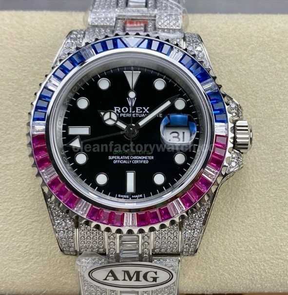 AMG Factory Rolex GMT Master II 116769TBR 74779BR 40mm Blue&Red Diamond Bezel Full 904L Black Dial (1)