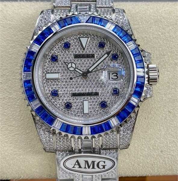 AMG Factory Rolex Submariner Date 116610 40mm Blue White Diamond Bezel Full 904L Diamond Blue Word Pin Diamond Dial