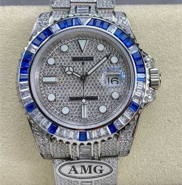 AMG Factory Rolex Submariner Date 116610 40mm Blue White Diamond Bezel Full 904L Diamond Diamond Dial