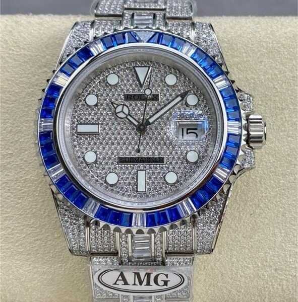 AMG Factory Rolex Submariner Date 116610 40mm Blue White Diamond Bezel Full 904L Diamond Diamond Dial